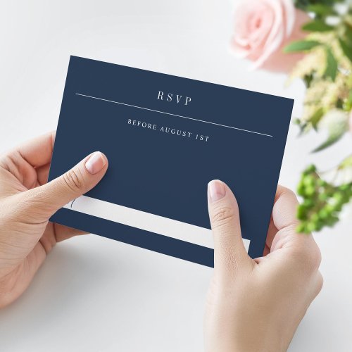 Simple Serif Modern Typography Wedding Navy Blue RSVP Card