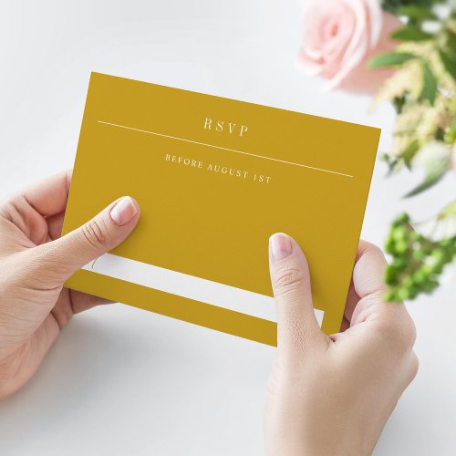 Simple Serif Modern Typography Wedding Yellow Gold RSVP Card