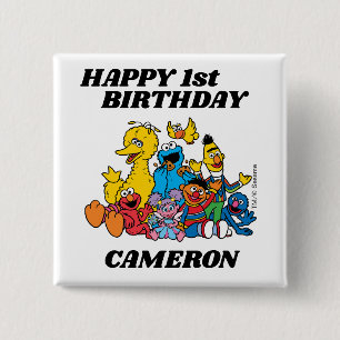 Simple Sesame Street Pals 1st Birthday Button