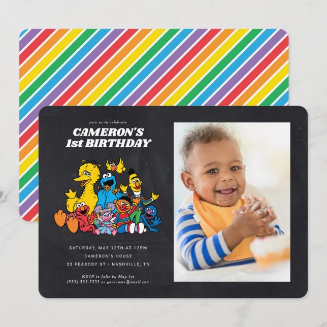 Simple Sesame Street Pals 1st Birthday Invitation (Front/Back)