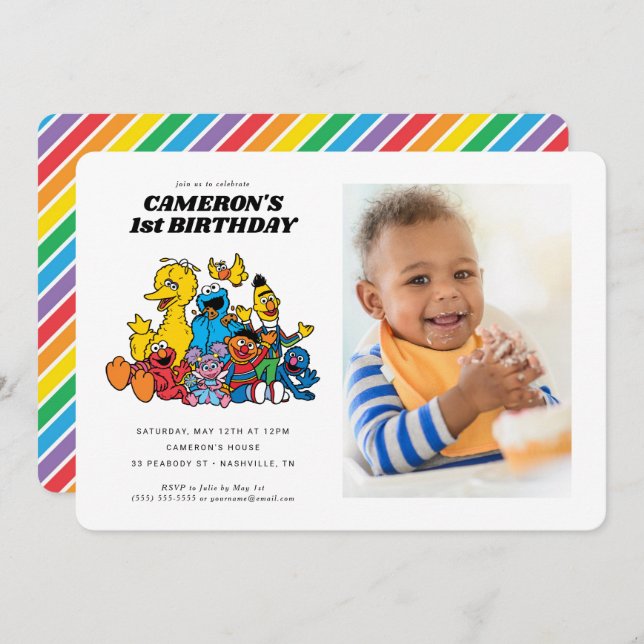 Simple Sesame Street Pals 1st Birthday Invitation (Front/Back)