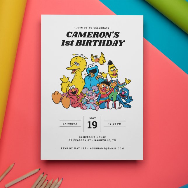 Simple Sesame Street Pals 1st Birthday Invitation (Creator Uploaded)