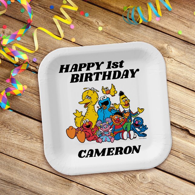Simple Sesame Street Pals 1st Birthday Paper Plates (Creator Uploaded)