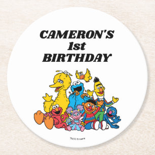 Simple Sesame Street Pals 1st Birthday Round Paper Coaster
