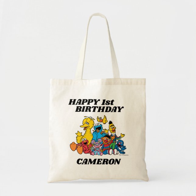 Simple Sesame Street Pals 1st Birthday Tote Bag (Front)