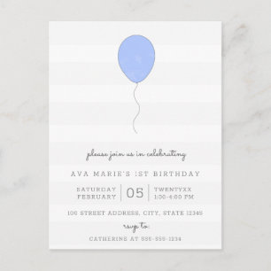 Simple Shabby Chic Gray and Blue Balloon Birthday Postcard
