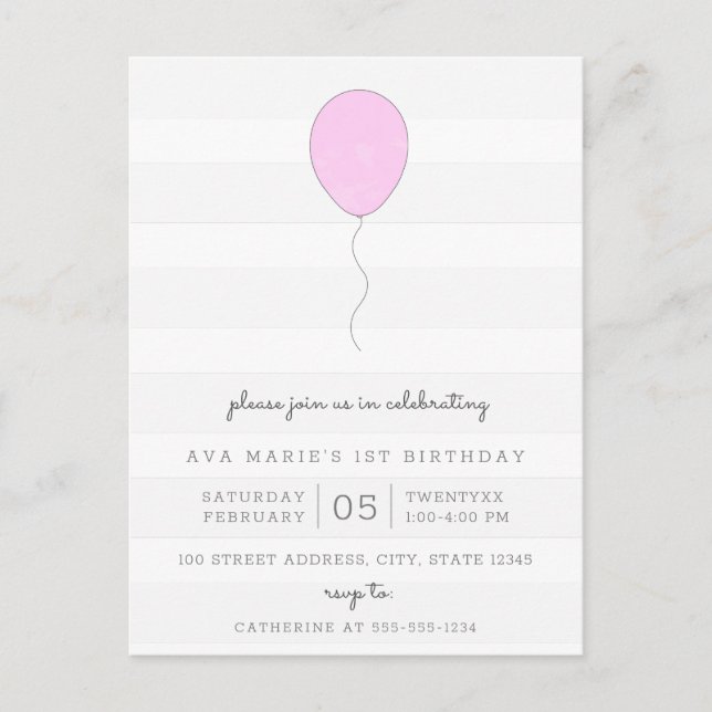 Simple Shabby Chic Gray & Purple Balloon Birthday Postcard (Front)
