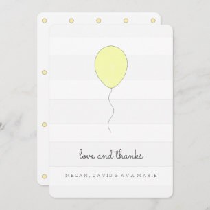 Simple Shabby Chic Gray & Yellow Balloon Birthday Thank You Card
