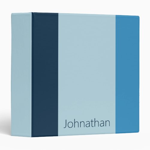 Simple Shades of Blue Vertical Stripes Name 3 Ring Binder