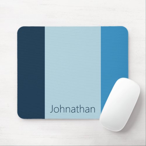 Simple Shades of Blue Vertical Stripes Name Mouse Pad