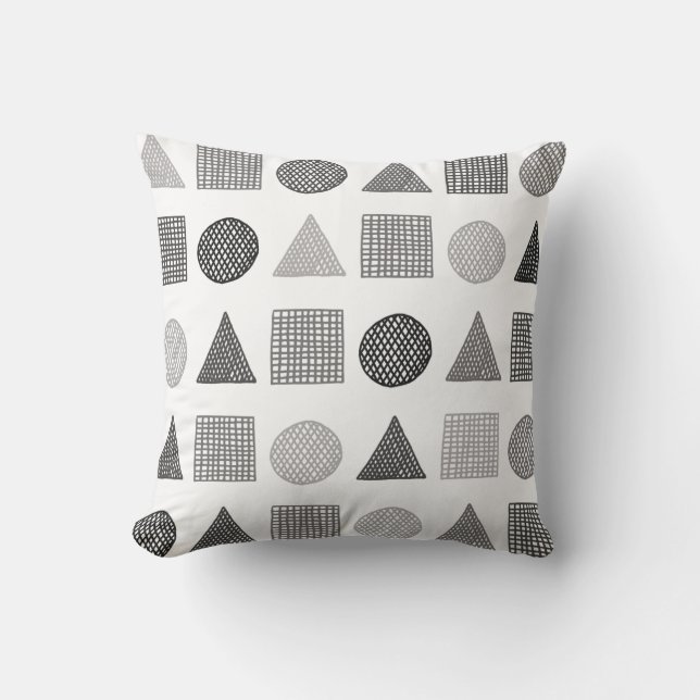 Simple Shape Design Gray White Throw Pillow (Front)