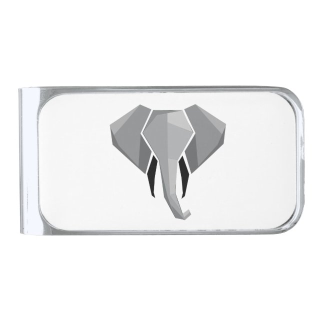 Simple Shapes Geometrics Elephant Head  Silver Finish Money Clip (Front)