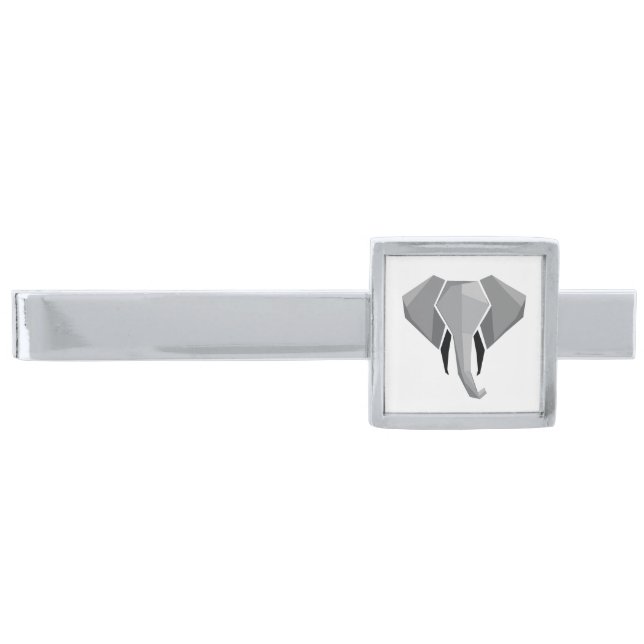 Simple Shapes Geometrics Elephant Head  Silver Finish Tie Bar (Front)