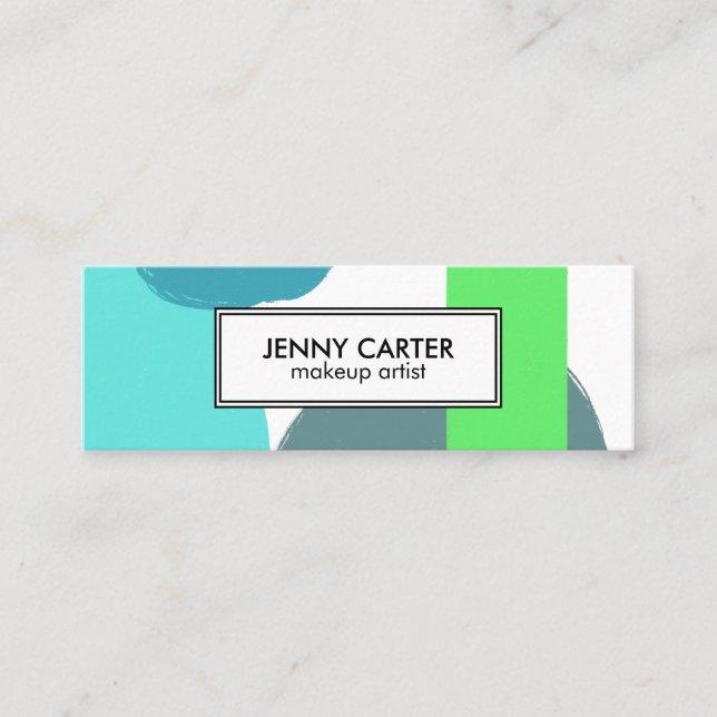 Simple Shapes Minimalist Cool Blue Green Mini Business Card (Front)
