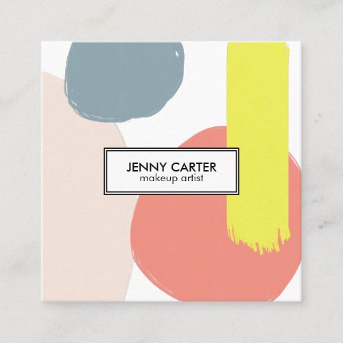 Simple Shapes Minimalist Cool Lime Pink Square Business Card