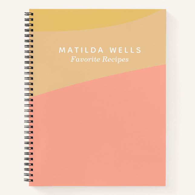 Simple Shapes Pastel Coral Custom Name Recipe Notebook (Front)