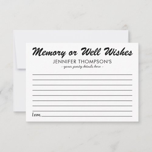 Simple Share a Memory or Well Wishes Note Card