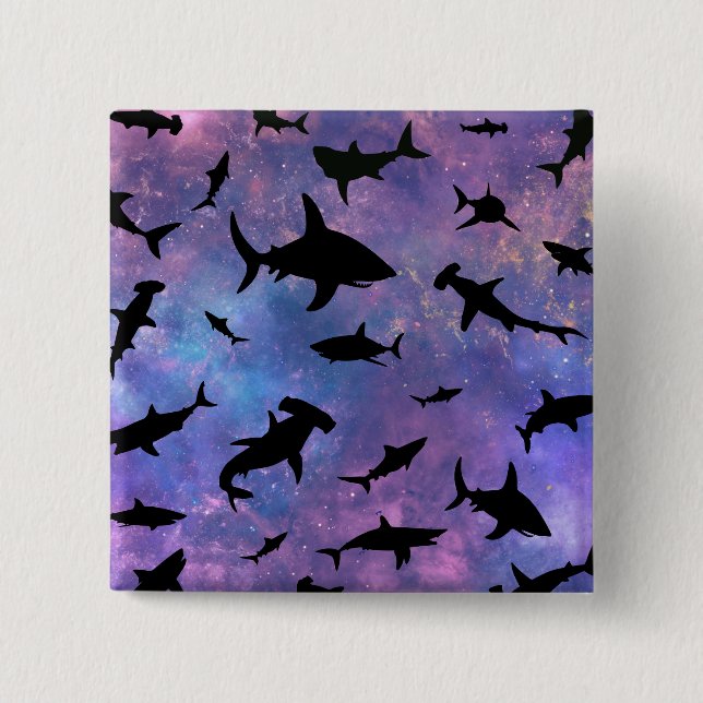 Simple shark fish jaws whale ocean galaxy pattern button (Front)