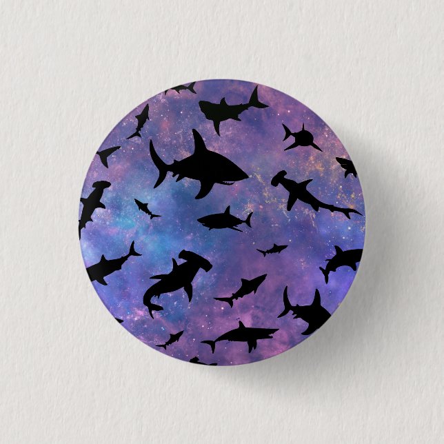 Simple shark fish jaws whale ocean galaxy pattern button (Front)