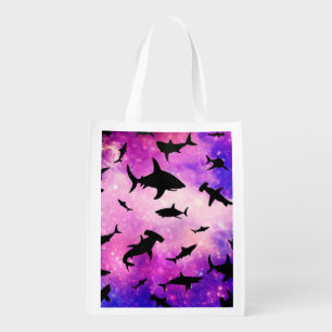 Simple shark fish jaws whale ocean galaxy pattern grocery bag