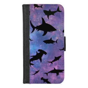 Simple shark fish jaws whale ocean galaxy pattern iPhone 8/7 wallet case