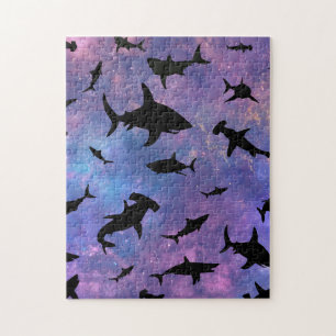Simple shark fish jaws whale ocean galaxy pattern jigsaw puzzle