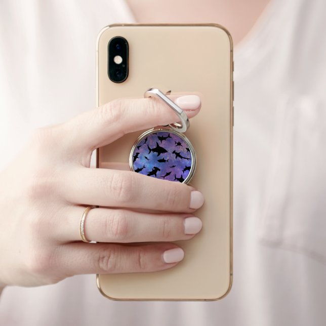 Simple shark fish jaws whale ocean galaxy pattern phone ring stand (In Situ)