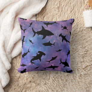 Simple shark fish jaws whale ocean galaxy pattern throw pillow