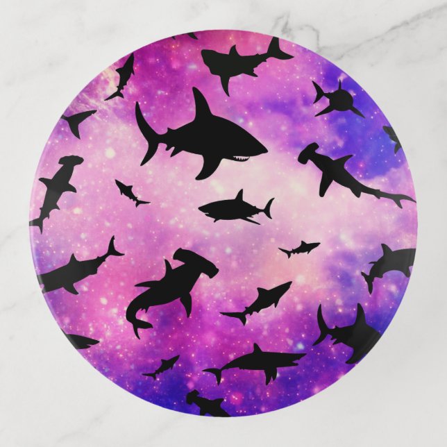 Simple shark fish jaws whale ocean galaxy pattern trinket tray (Front)