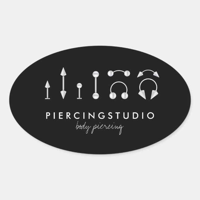 Simple Sharp Piercing Tattoo Studio Black Oval Sticker