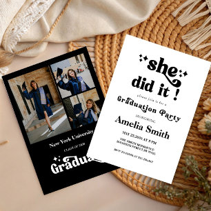 SImple She Did It Graduation Party Three photo Invitation