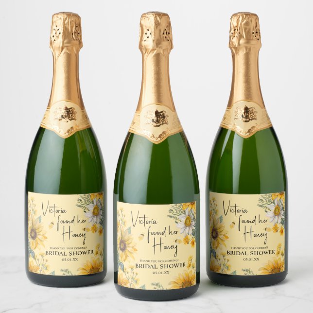 Simple She’s Found Her Honey Bee Bridal Shower Sparkling Wine Label (Bottles)