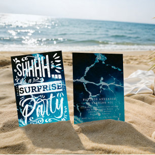 Simple Shh Surprise Party Navy Blue Ocean Birthday Invitation