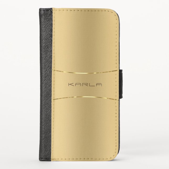 Simple shiny faux gold design iPhone wallet case (Front)