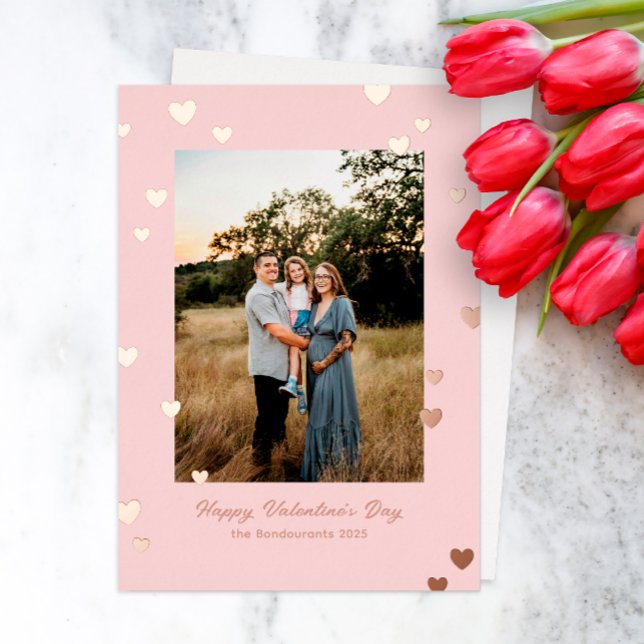 Simple Shiny Hearts Photo Valentine Foil Holiday Card (Creator Uploaded)