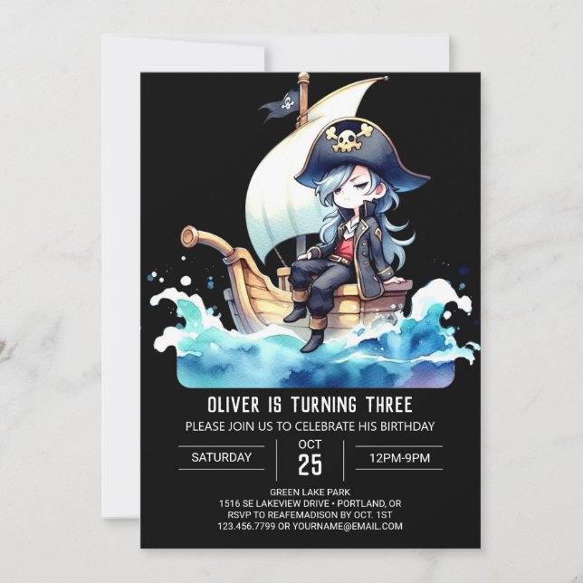 Simple Ship Pirate Birthday Invitation (Front)