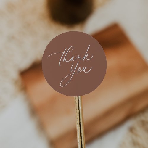 Simple Sienna Rust Calligraphy Script Thank You Classic Round Sticker