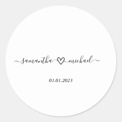 Simple Signature Name Couple Valentine Wedding Classic Round Sticker