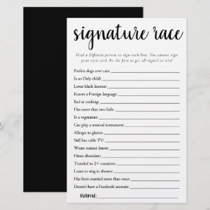Simple Signature Race Black and White Game Card