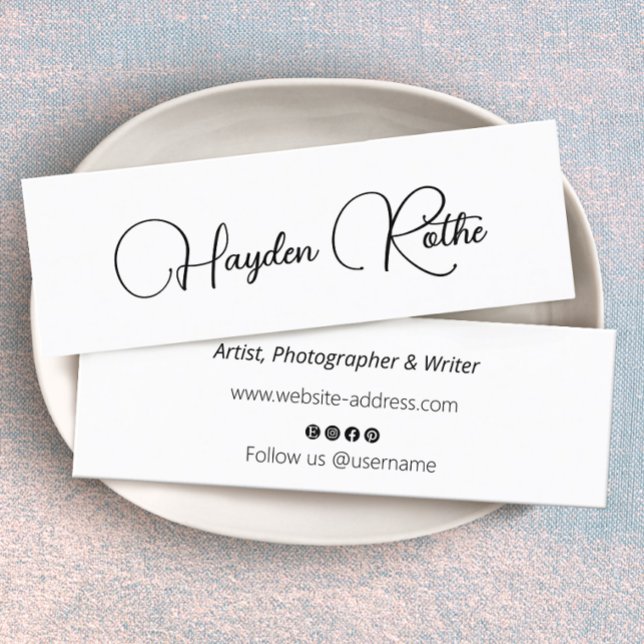 Simple Signature Script Black and White  Business  Mini Business Card (Creator Uploaded)