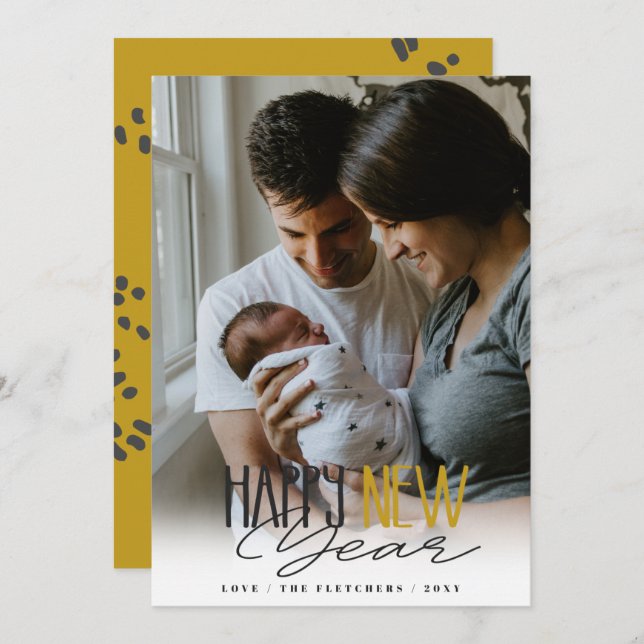 Simple Signature Script Happy New Year  Holiday Card (Front/Back)