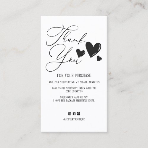 Simple Signature Script Hearts Order Thank You Business Card
