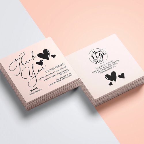 Simple Signature Script Hearts Order Thank You Squ Square Business Card