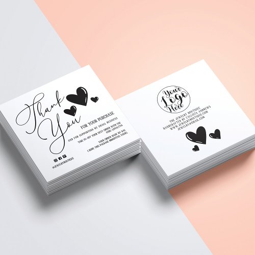 Simple Signature Script Hearts Order Thank You Square Business Card