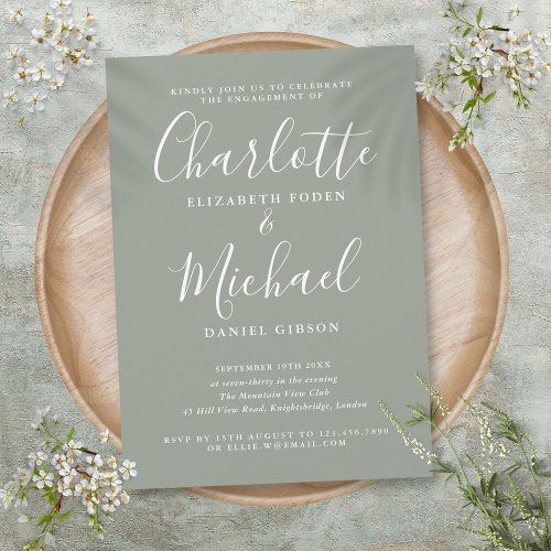 Simple Signature Script Sage Engagement Party  Invitation