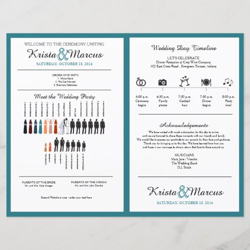 Simple Silhouettes Wedding Program Fan