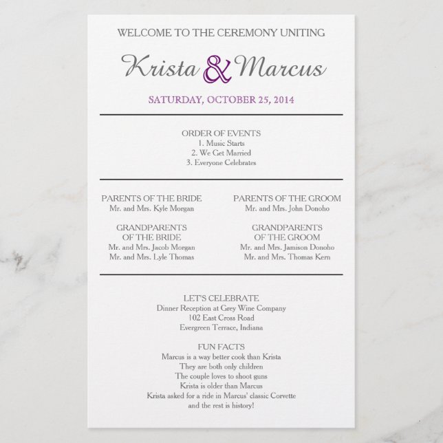 Simple Silhouettes Wedding Program Flyer (Front)