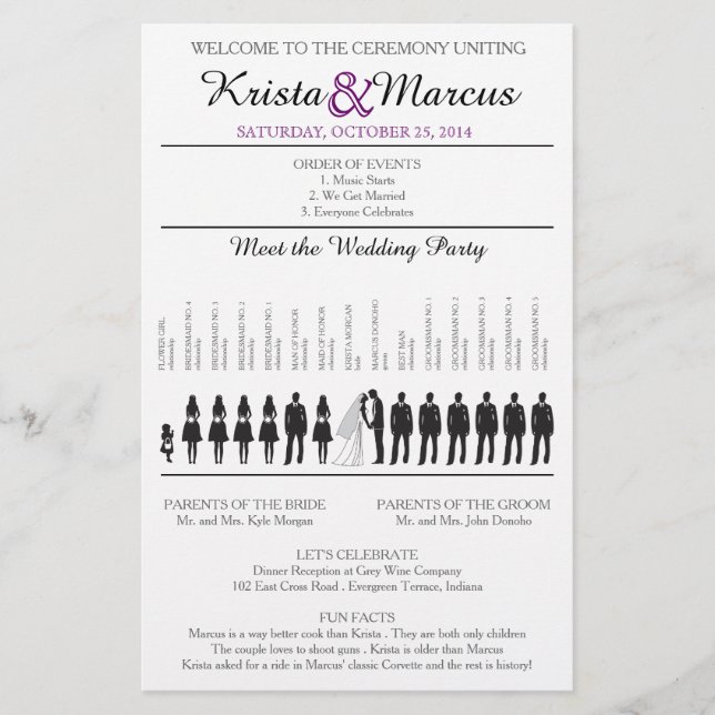 Simple Silhouettes Wedding Program Flyer (Front)
