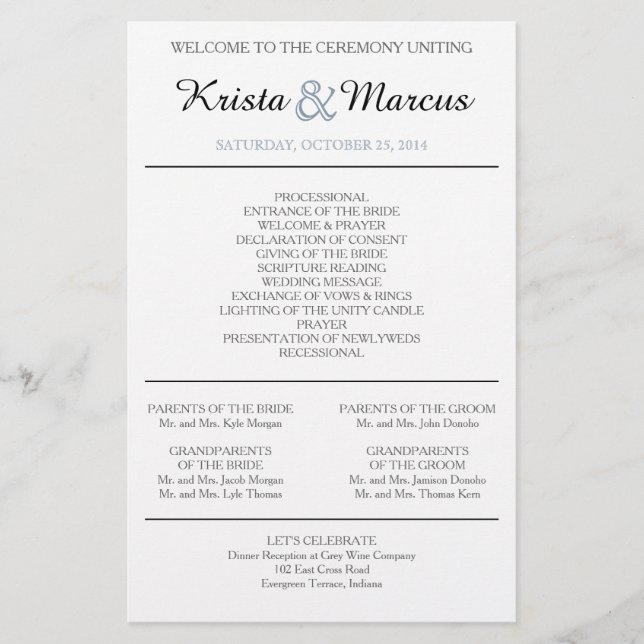 Simple Silhouettes Wedding Program Flyer (Front)
