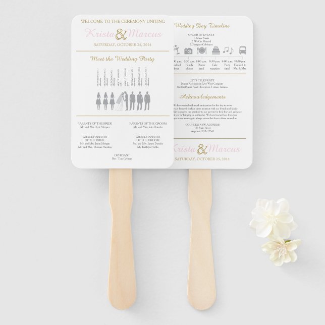 Simple Silhouettes Wedding Program Hand Fan (Front and Back)